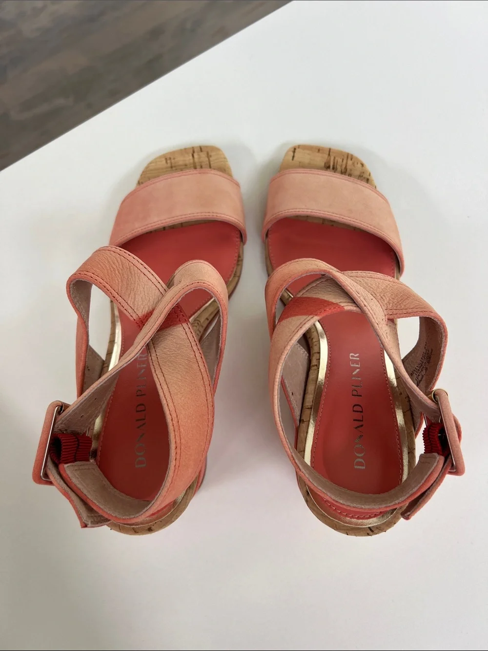 Donald Pliner bellville coral suede leather cork wedge open toe sandals heels 8
